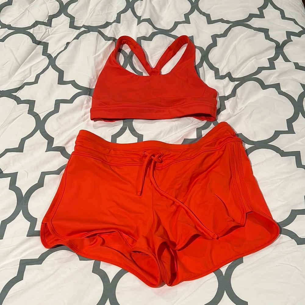 Athleta matching shorts and Ultimate sports bra